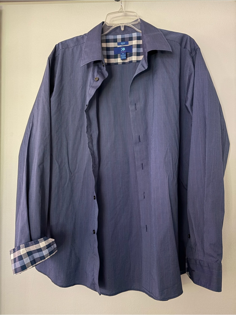 Egara Men's Blue Button-Down Shirt with Check Trim